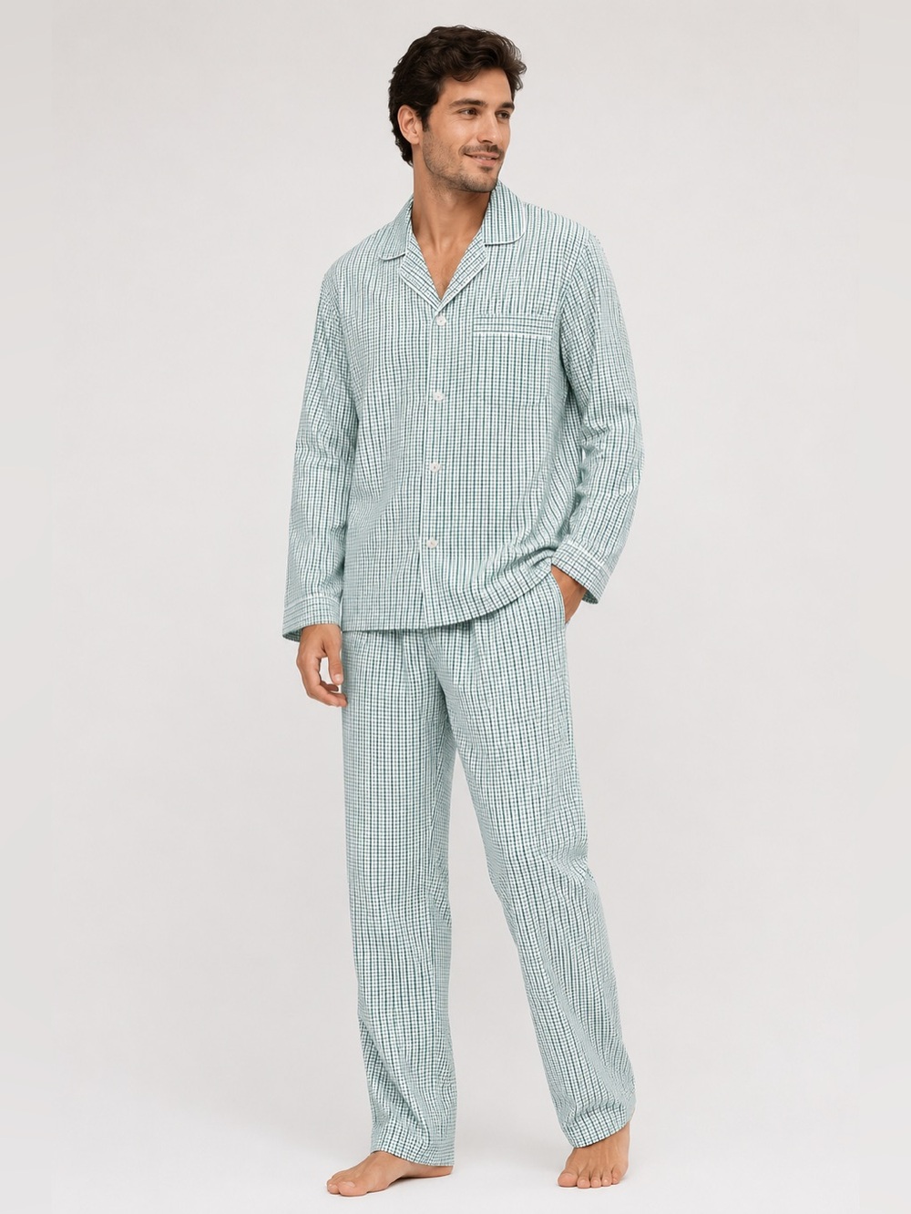 CornerStone Men's Plaid Cotton Pajama Set Button Front Long Sleeve NWT